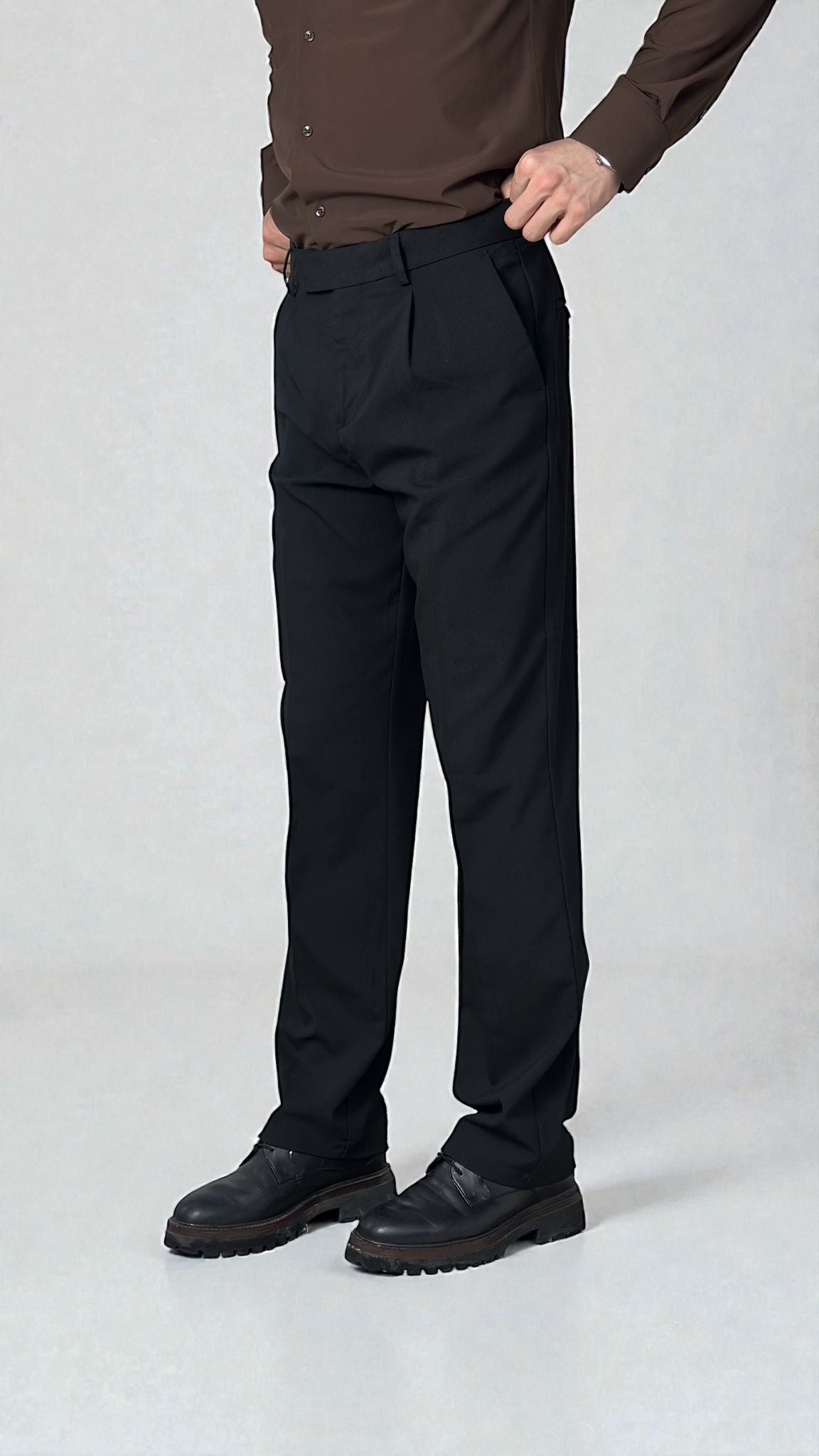 BAGGY FİT KUMAŞ PANTOLON - SİYAH