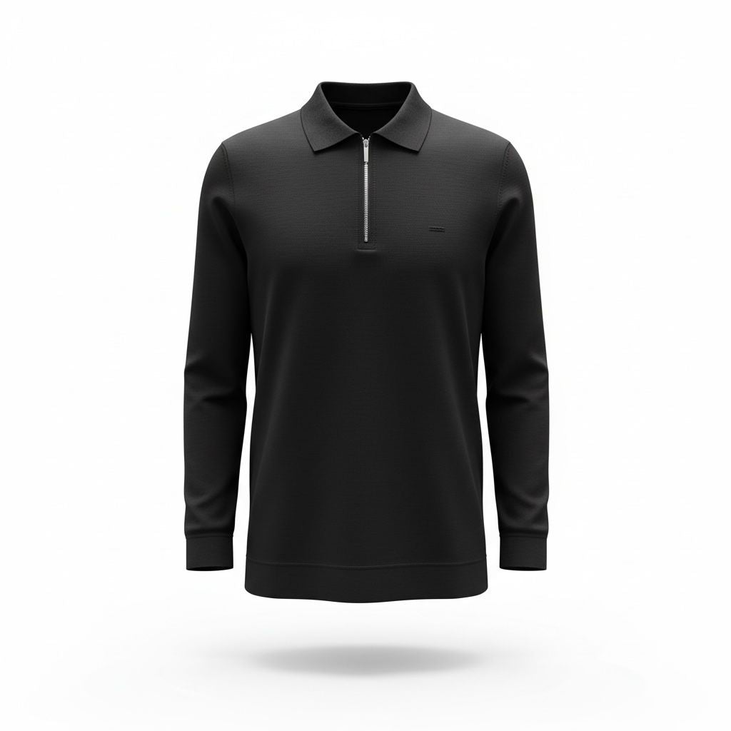 YARIM FERMUARLI TRİKO - SİYAH