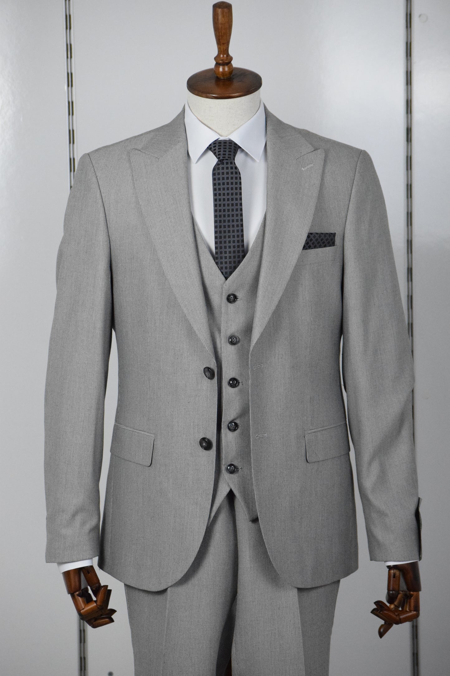 KENDİNDEN DESENLİ YELEKLİ TAKIM - GRİ