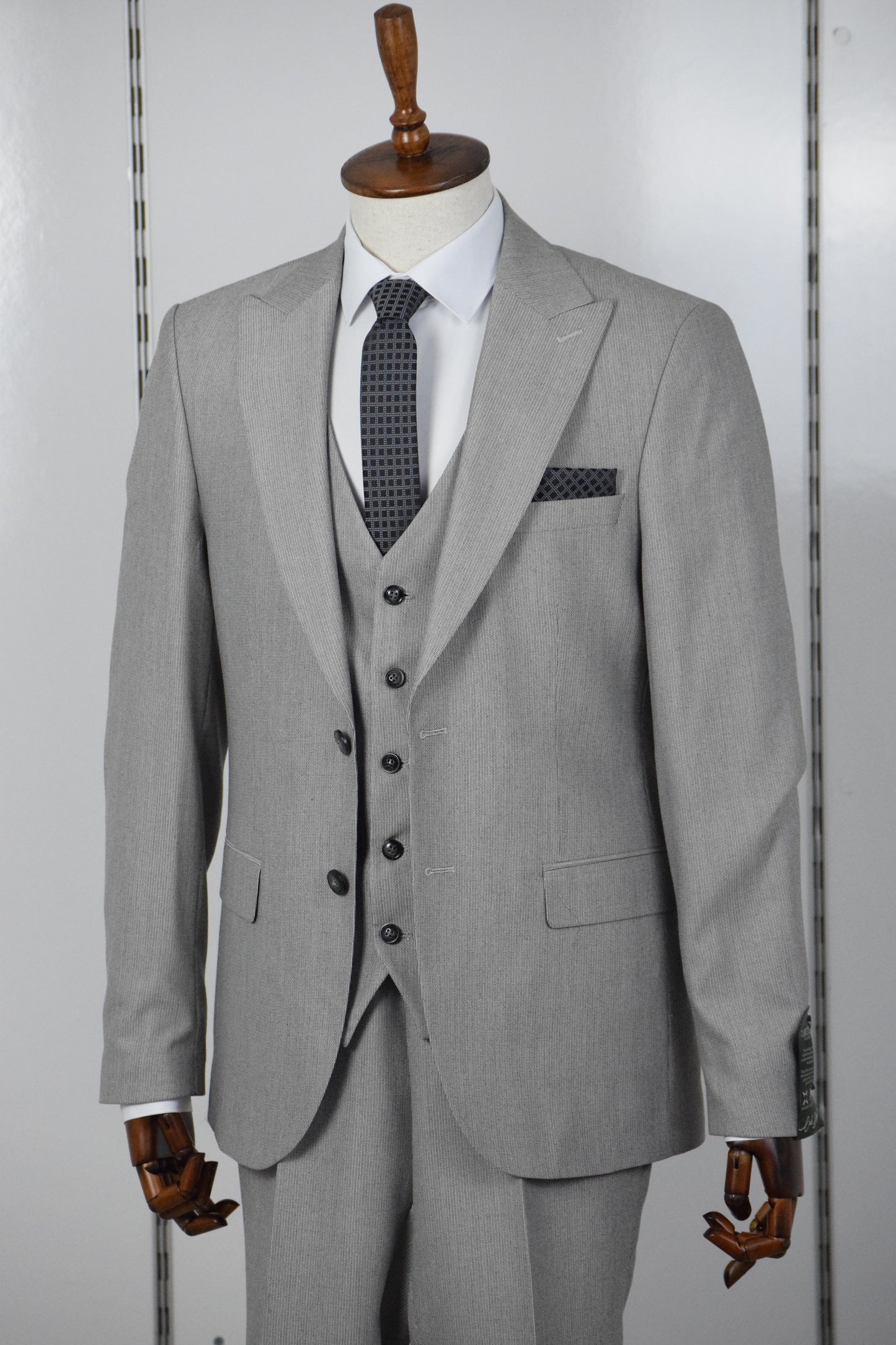 KENDİNDEN DESENLİ YELEKLİ TAKIM - GRİ