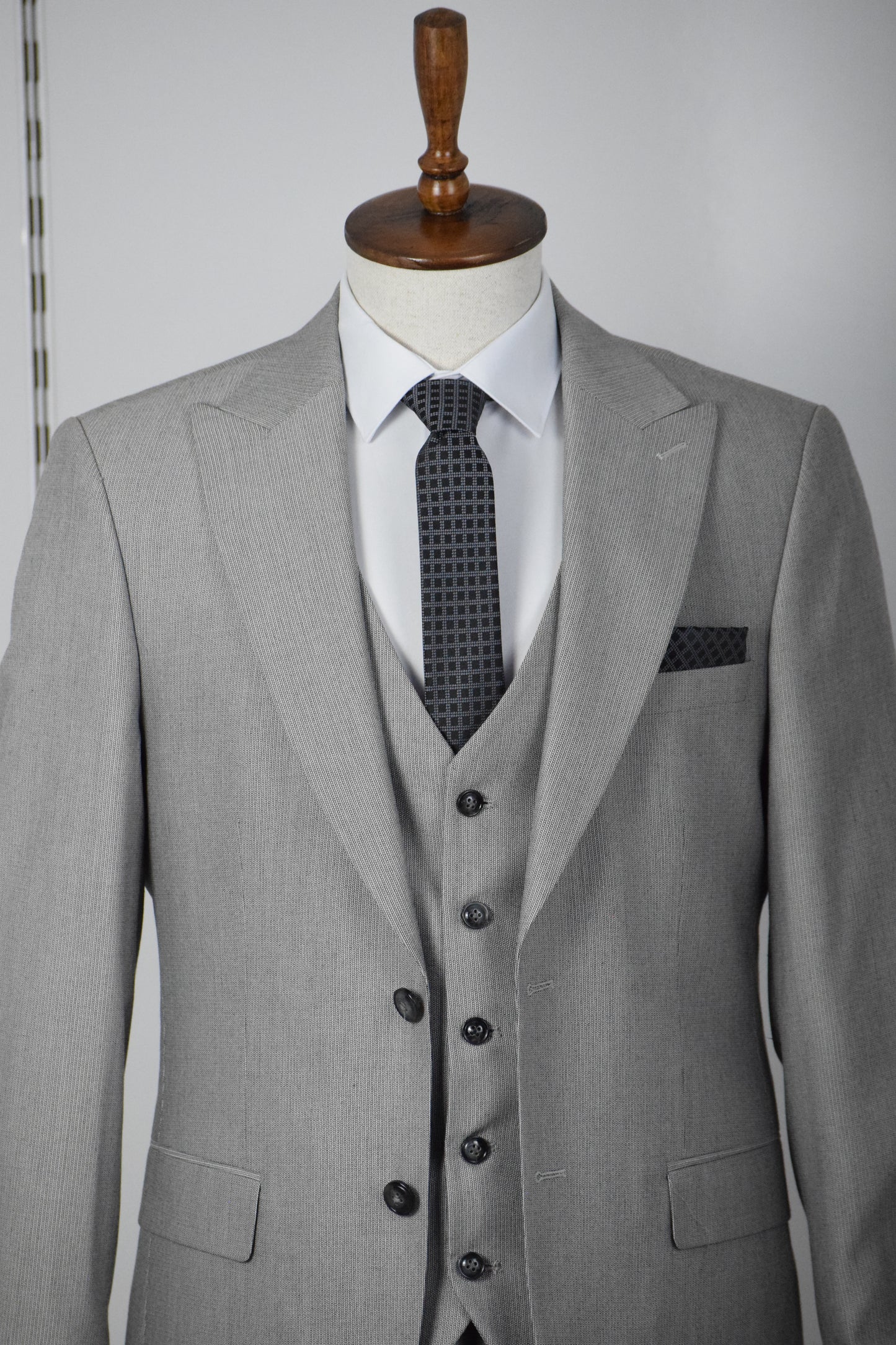 KENDİNDEN DESENLİ YELEKLİ TAKIM - GRİ