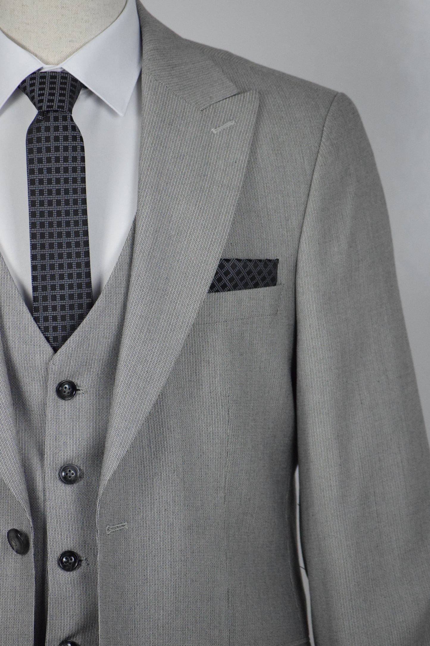 KENDİNDEN DESENLİ YELEKLİ TAKIM - GRİ