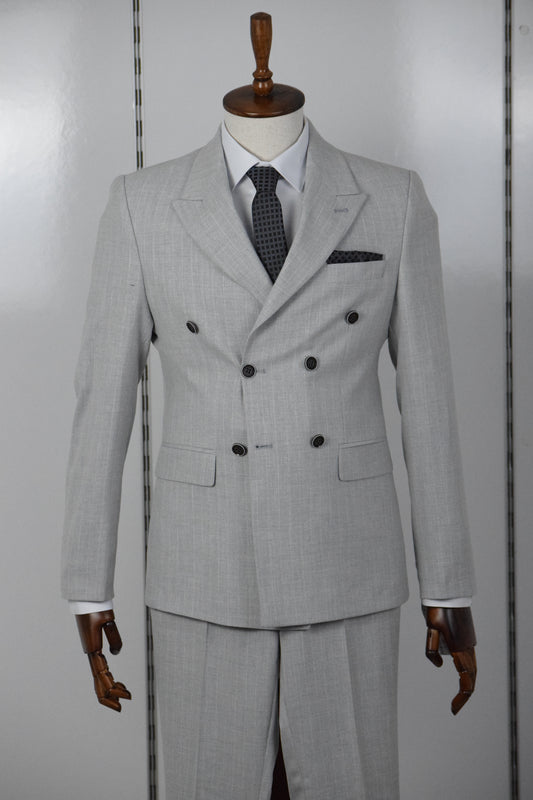 ÇİZGİLİ KRUVAZE TAKIM ELBİSE - GRİ