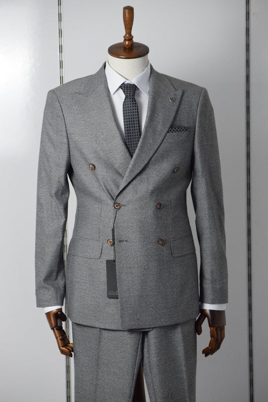 KENDİNDEN DESENLİ KRUVAZE TAKIM ELBİSE  - GRİ