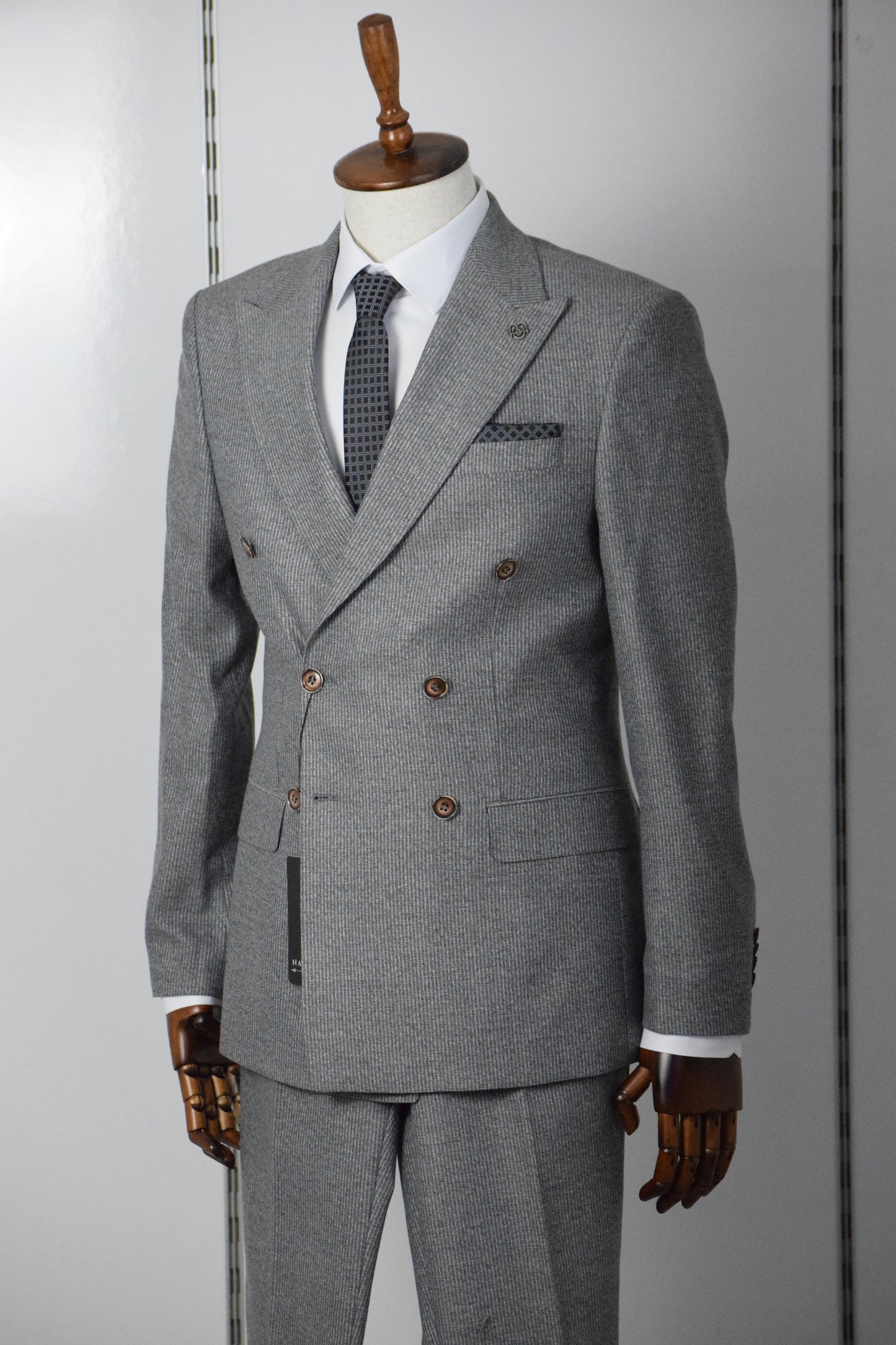 KENDİNDEN DESENLİ KRUVAZE TAKIM ELBİSE  - GRİ