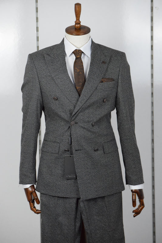 KENDİNDEN DESENLİ KRUVAZE TAKIM ELBİSE - FÜME