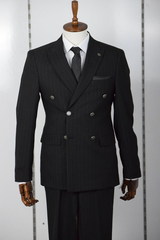 ÇİZGİLİ KRUVAZE TAKIM ELBİSE - SİYAH