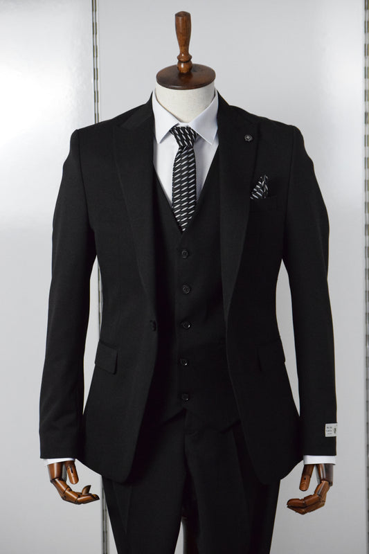 DÜZ YELEKLİ TAKIM ELBİSE - SİYAH