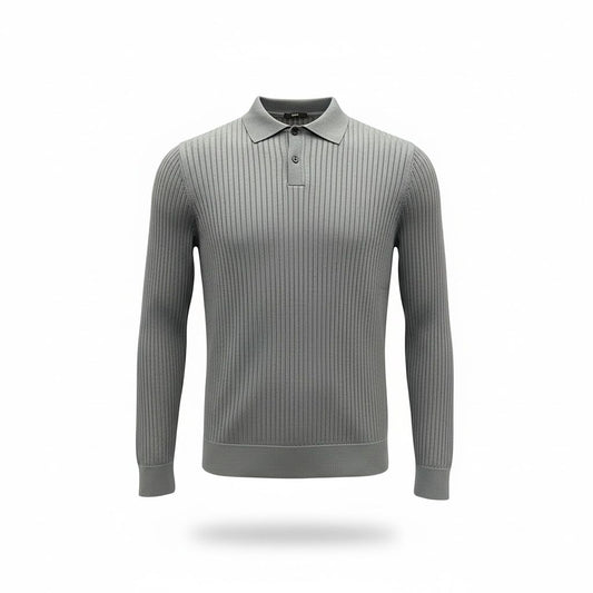 FİTİL DESEN POLO YAKA TRİKO - FÜME