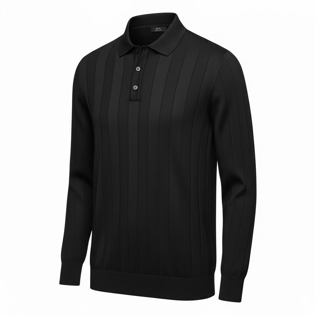 ŞERİTLİ POLO YAKA TRİKO - SİYAH