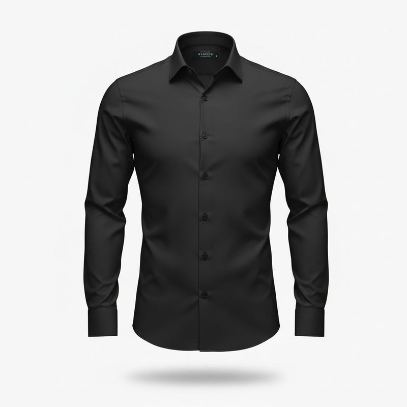 SİYAH PAMUK SATEN GÖMLEK