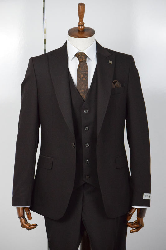 DÜZ YELEKLİ TAKIM - KAHVERENGİ