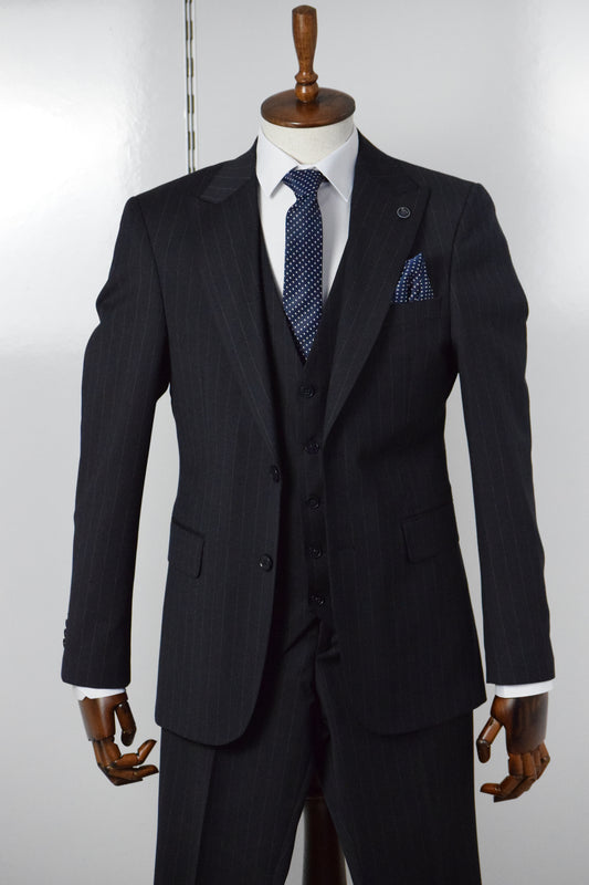 ÇİZGİLİ YELEK TAKIM ELBİSE - LACİVERT