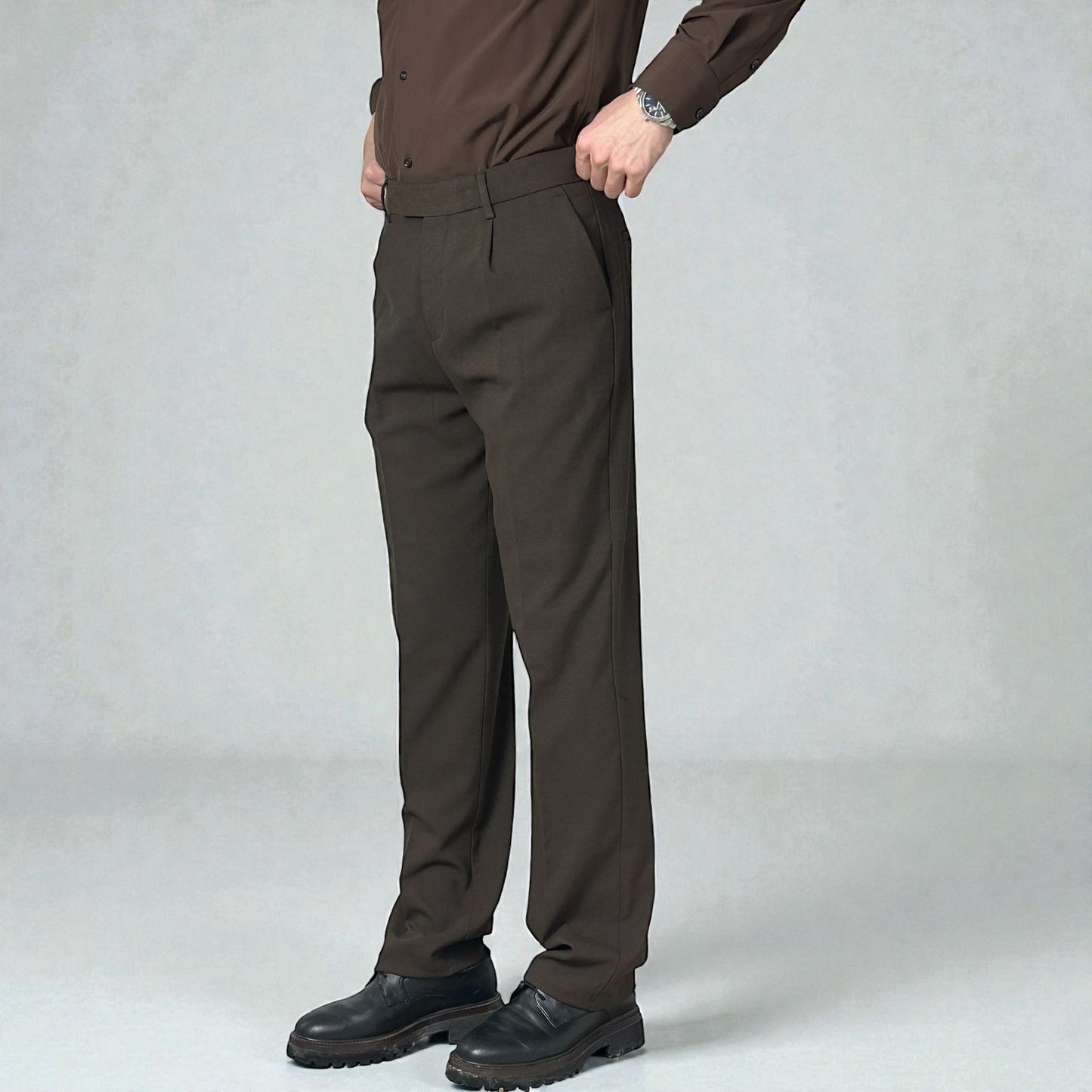 BAGGY FİT KUMAŞ PANTOLON - KAHVERENGİ