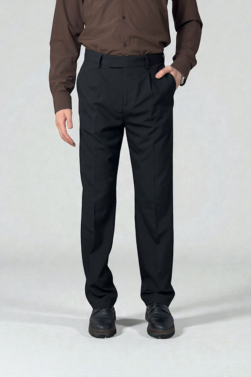 BAGGY FİT KUMAŞ PANTOLON - SİYAH