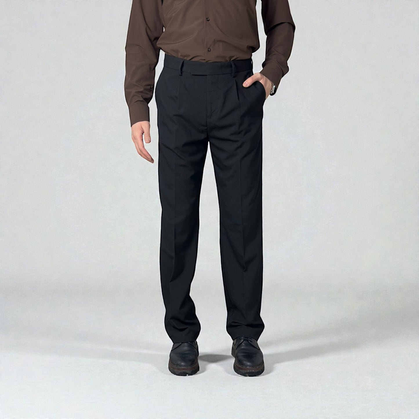 BAGGY FİT KUMAŞ PANTOLON - SİYAH