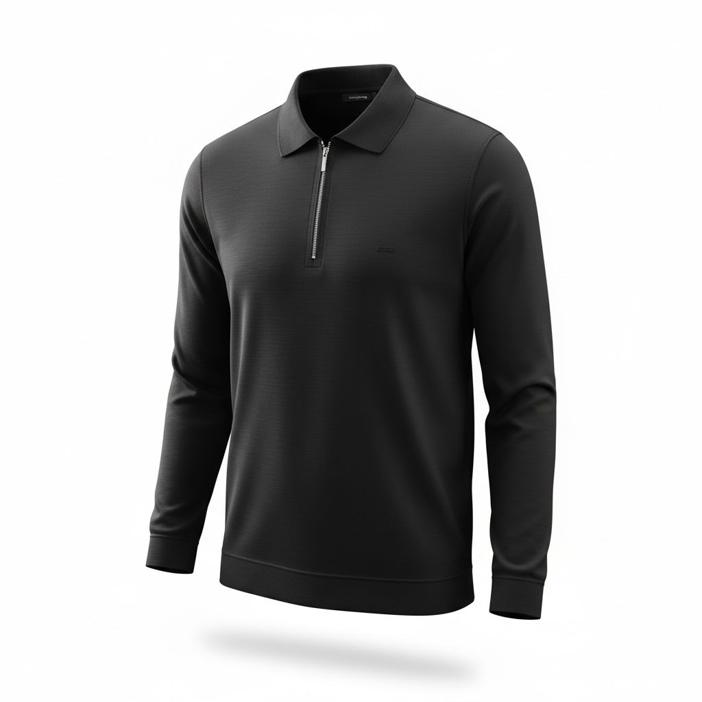 YARIM FERMUARLI TRİKO - SİYAH