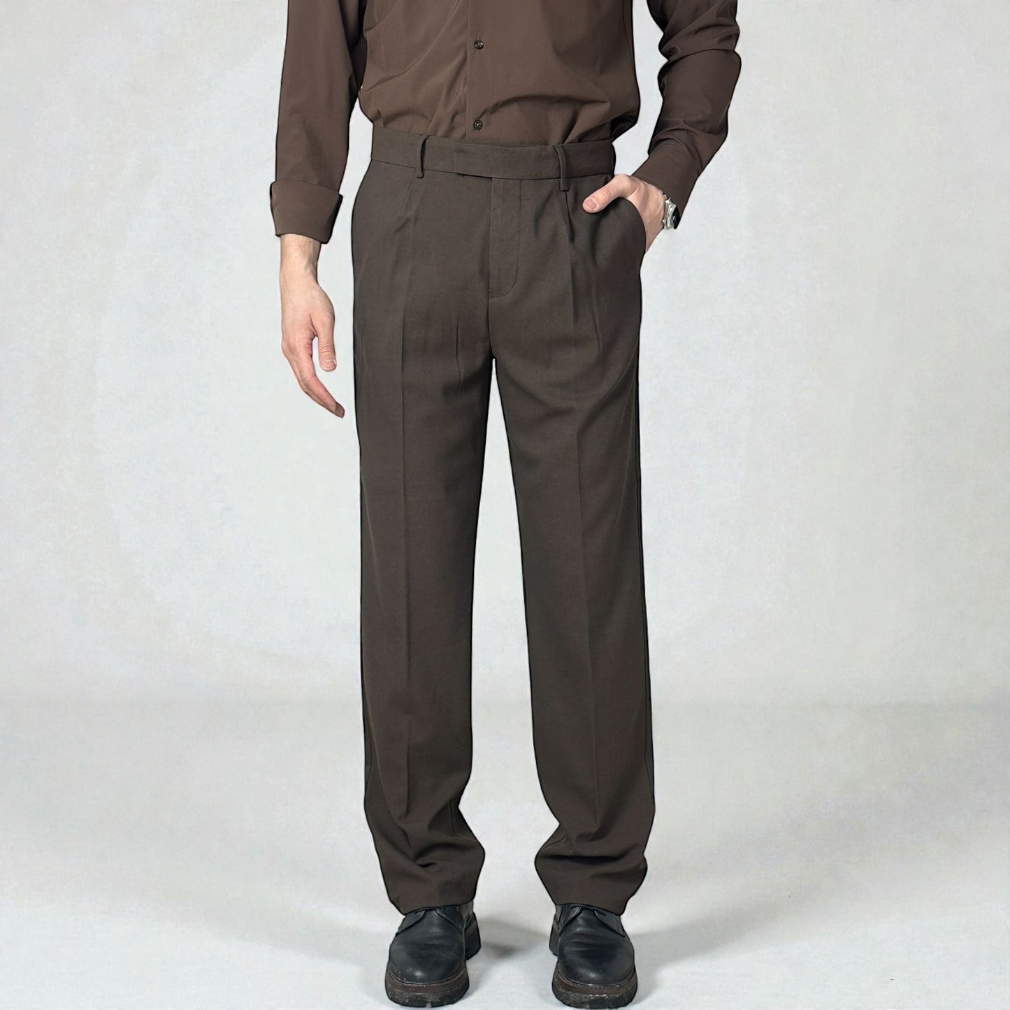 BAGGY FİT KUMAŞ PANTOLON - KAHVERENGİ