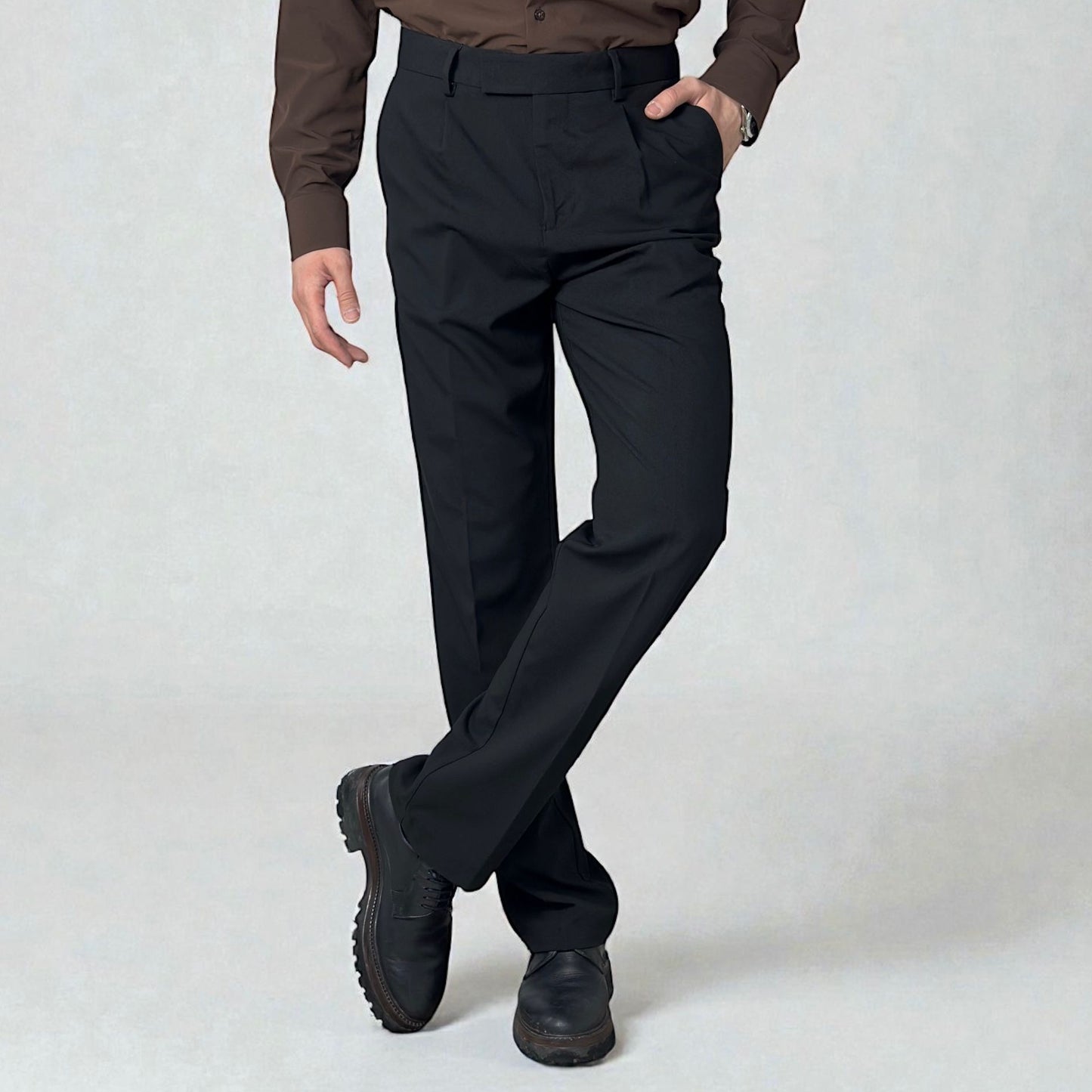 BAGGY FİT KUMAŞ PANTOLON - SİYAH